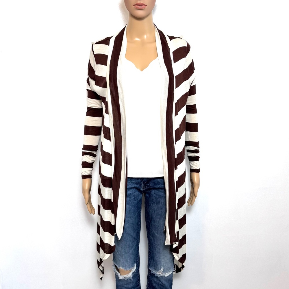 NWT BCBG MAXAZRIA Cardigan Lightweight Brown & Ivory Striped Modal Size XS/S